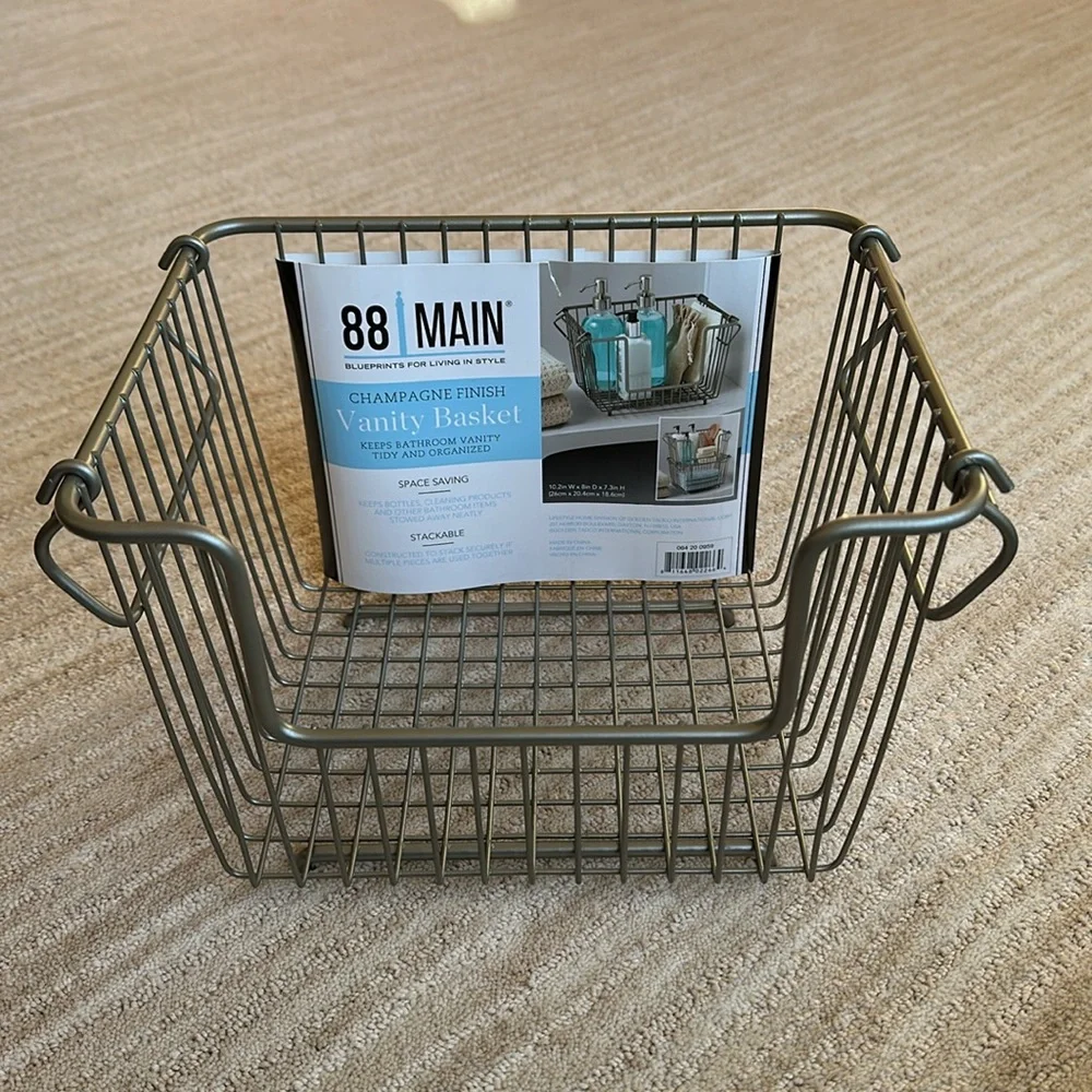 88 Main Vanity Stacking Bath Basket Champagne Finish, Space Saving, Stackable